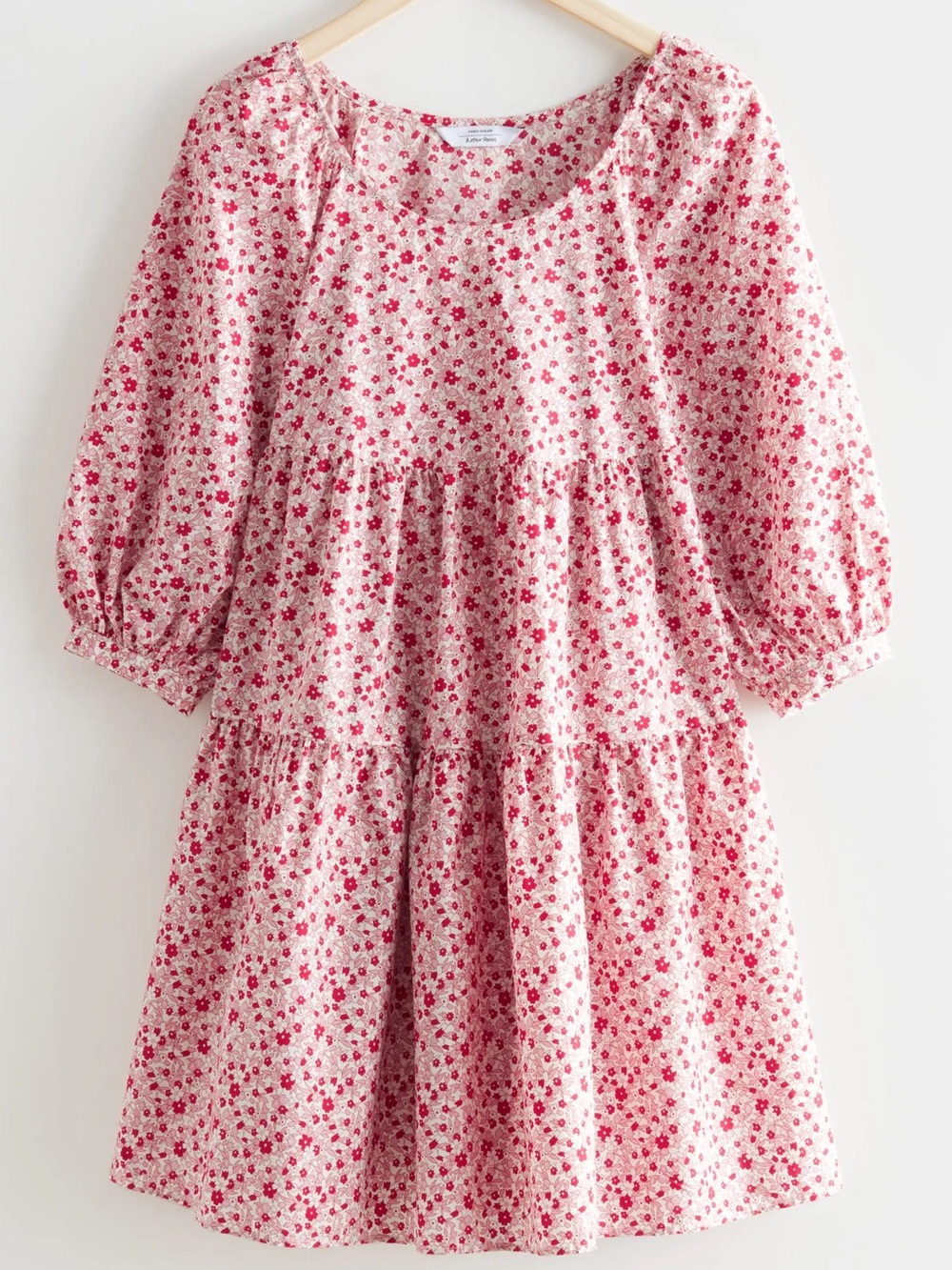NWT & Other Stories Paris Atelier Floral Tiered Smock Mini Dress Red Babydoll M